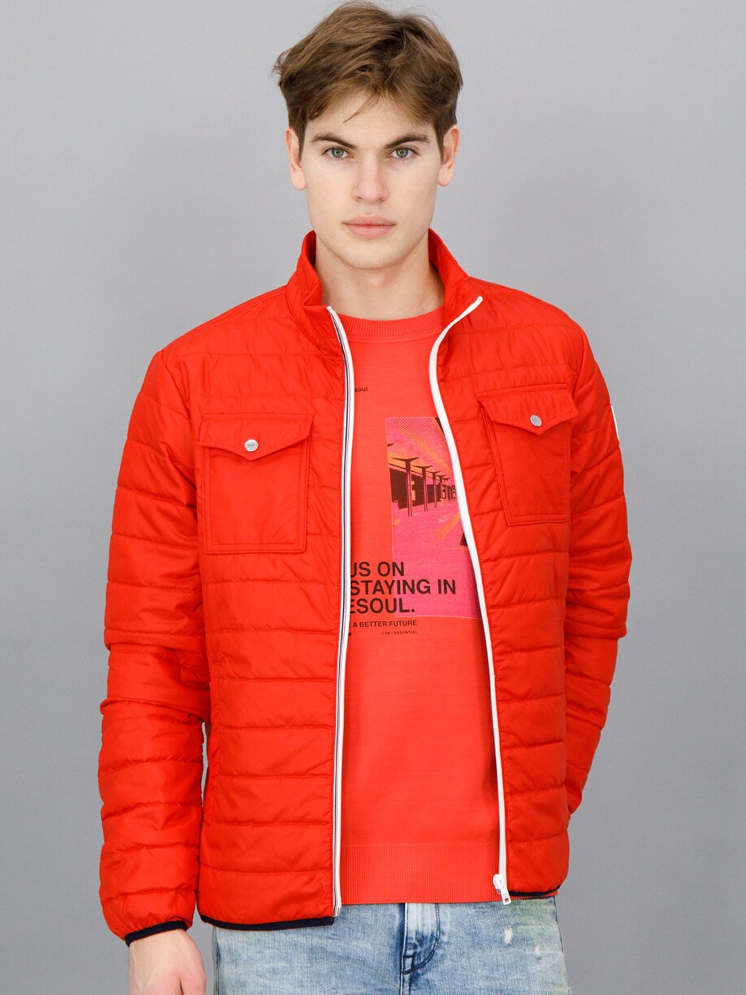 

FREESOUL Men Red Puffer Jacket