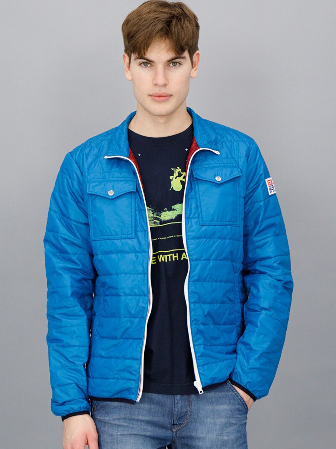 

FREESOUL Men Blue Crop Quilted Jacket