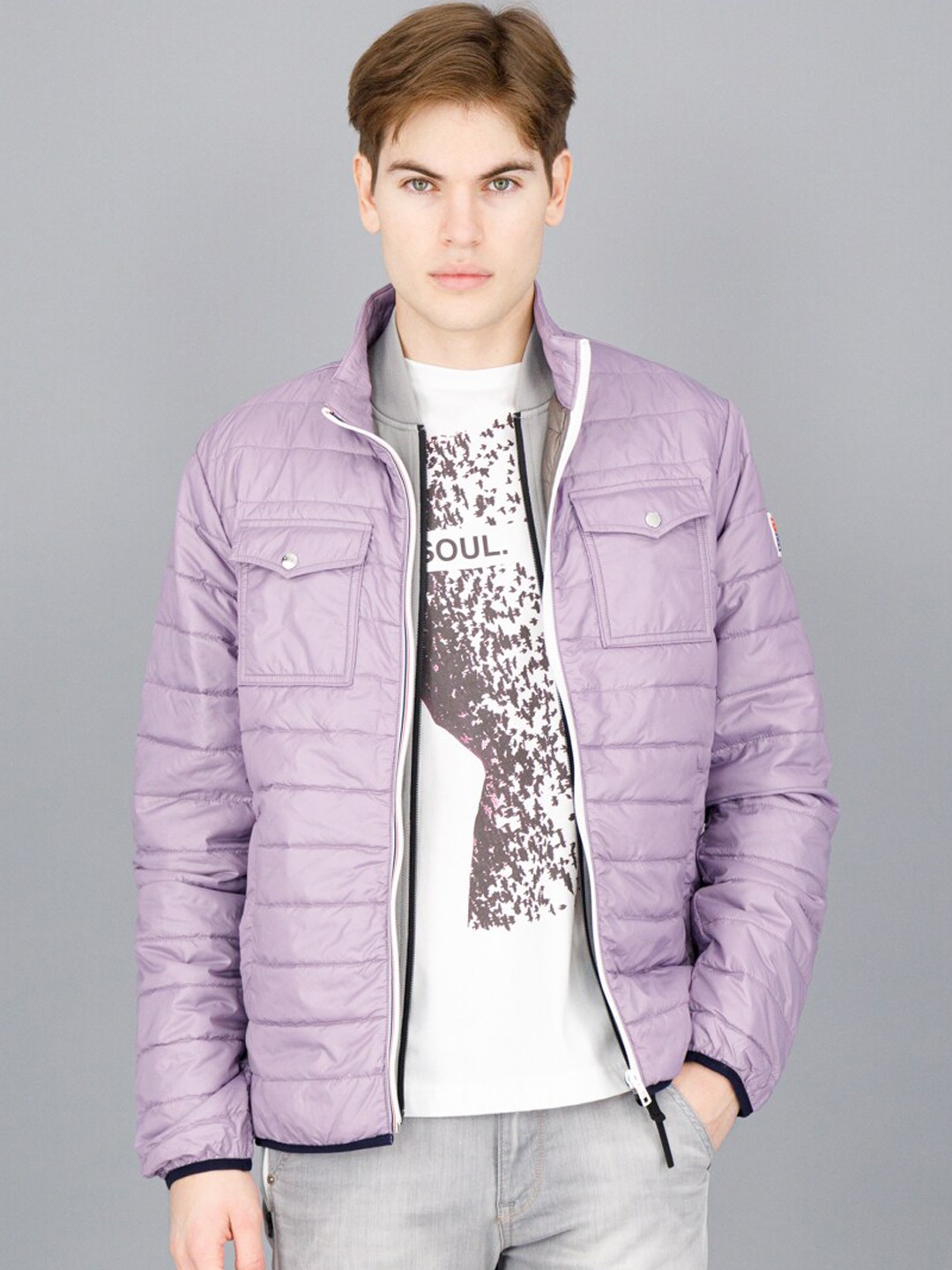 

FREESOUL Men Purple Solid Padded Jacket