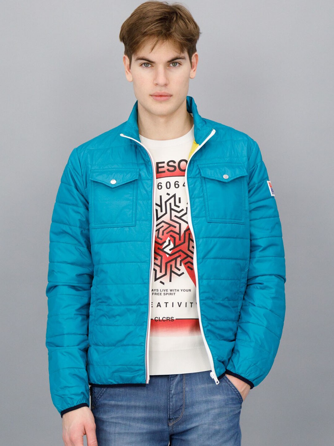 

FREESOUL Men Blue Solid Padded Jacket