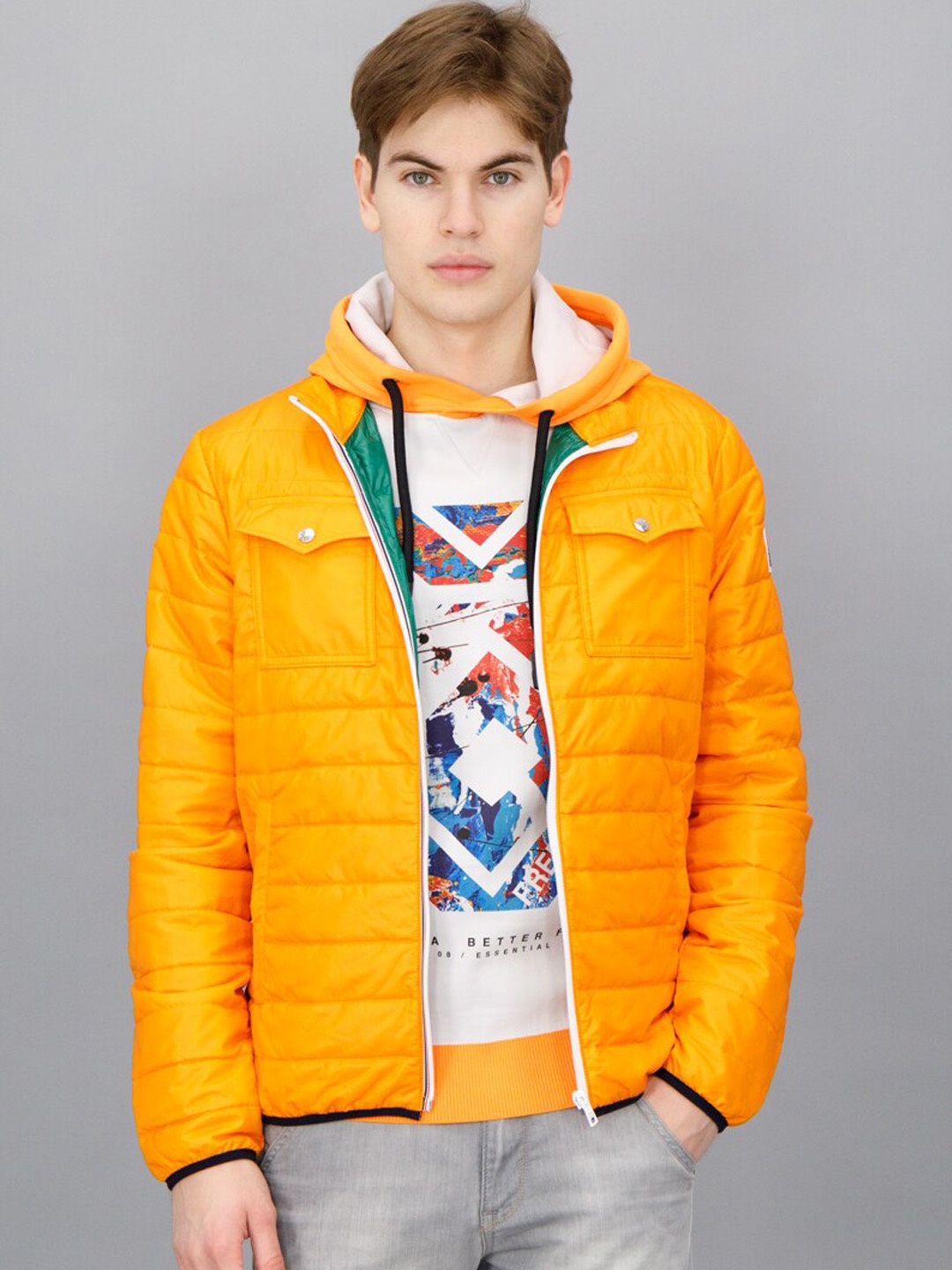 

FREESOUL Men Orange Solid Padded Jacket