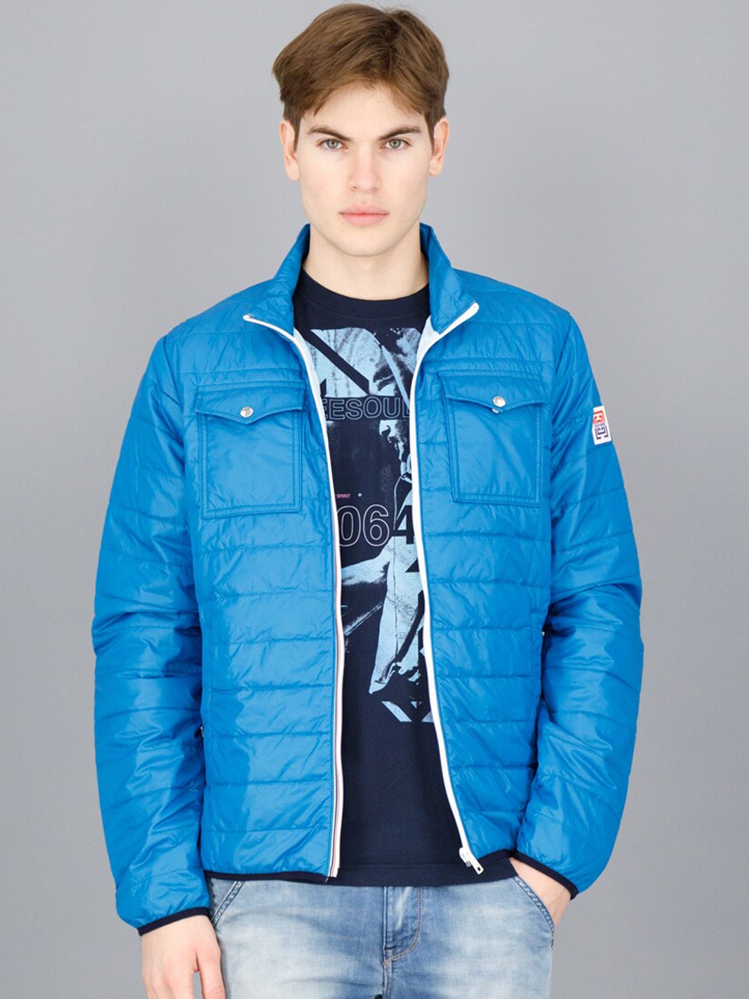 

FREESOUL Men Blue Solid Padded Jacket