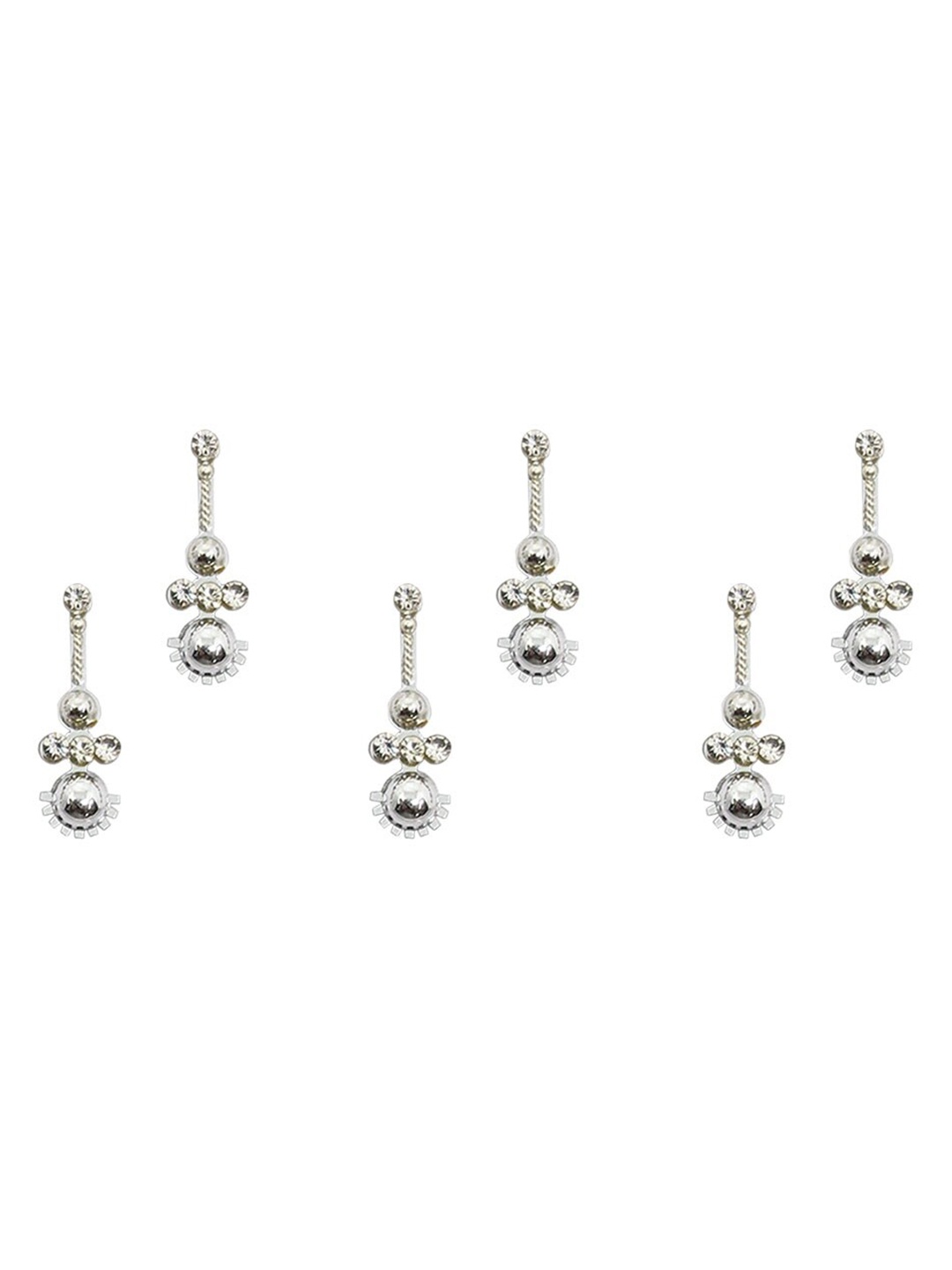

Comet Busters 6 Pcs Embellished Reusable Designer Bindis - Silver-Toned