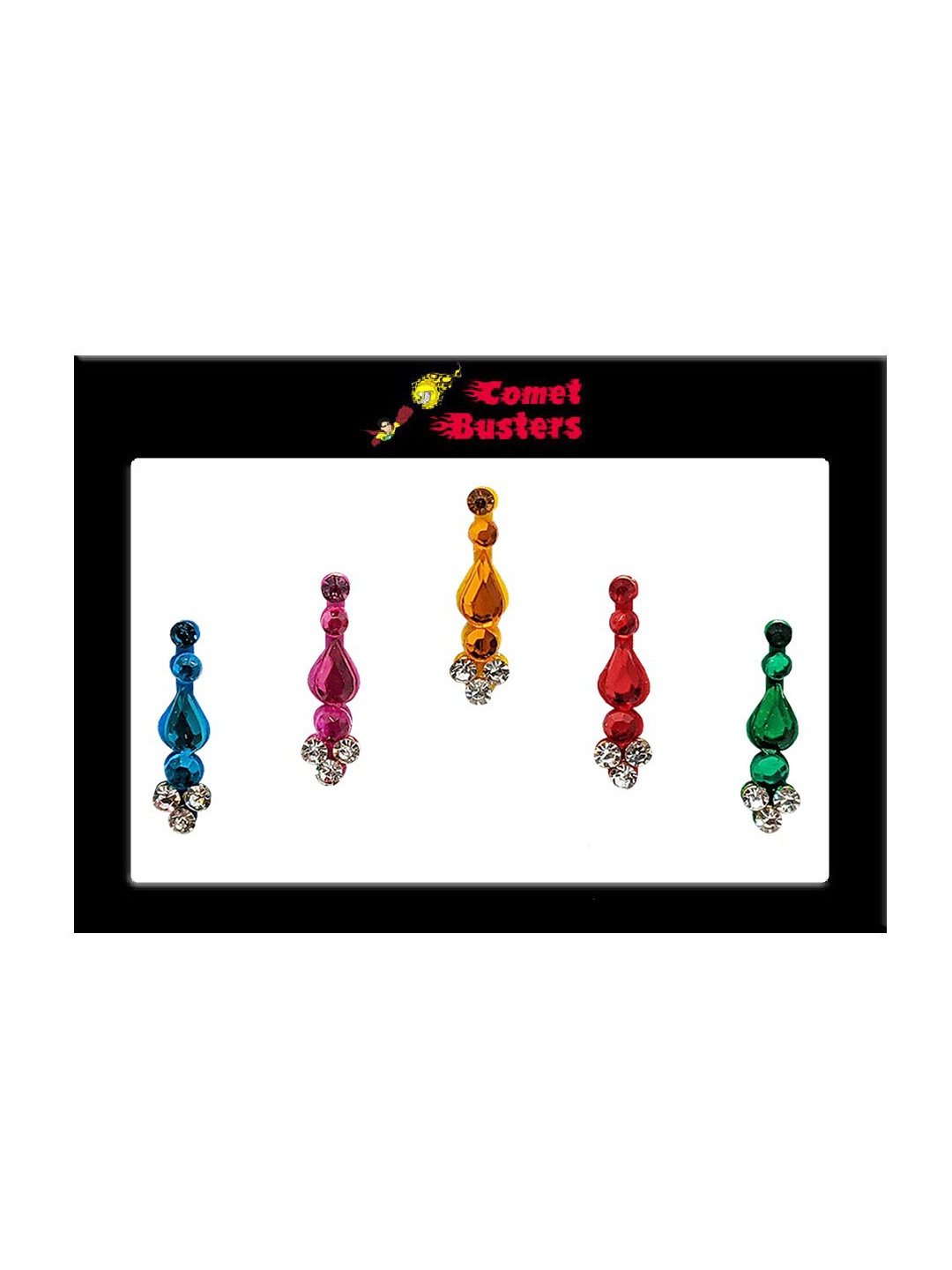 

Comet Busters 5 Pcs Embellished Reusable Designer Bindis - Multicoloured, Multi