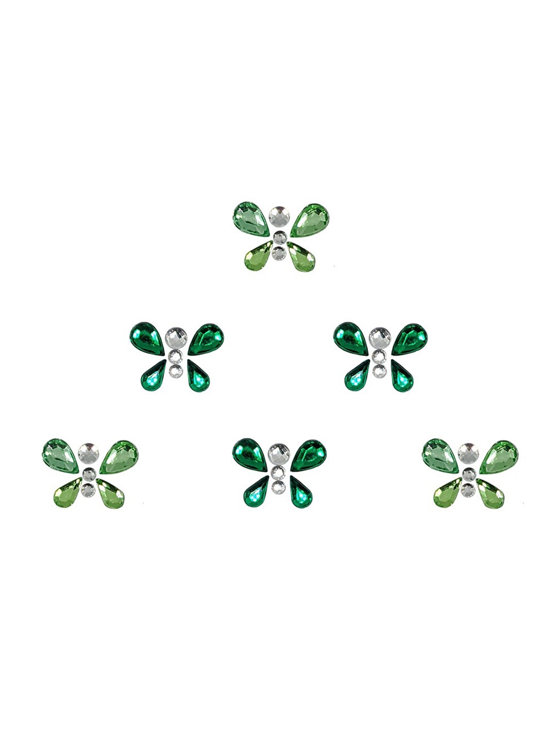

Comet Busters 6 Pcs Embellished Reusable Butterfly-Shaped Bindis - Green