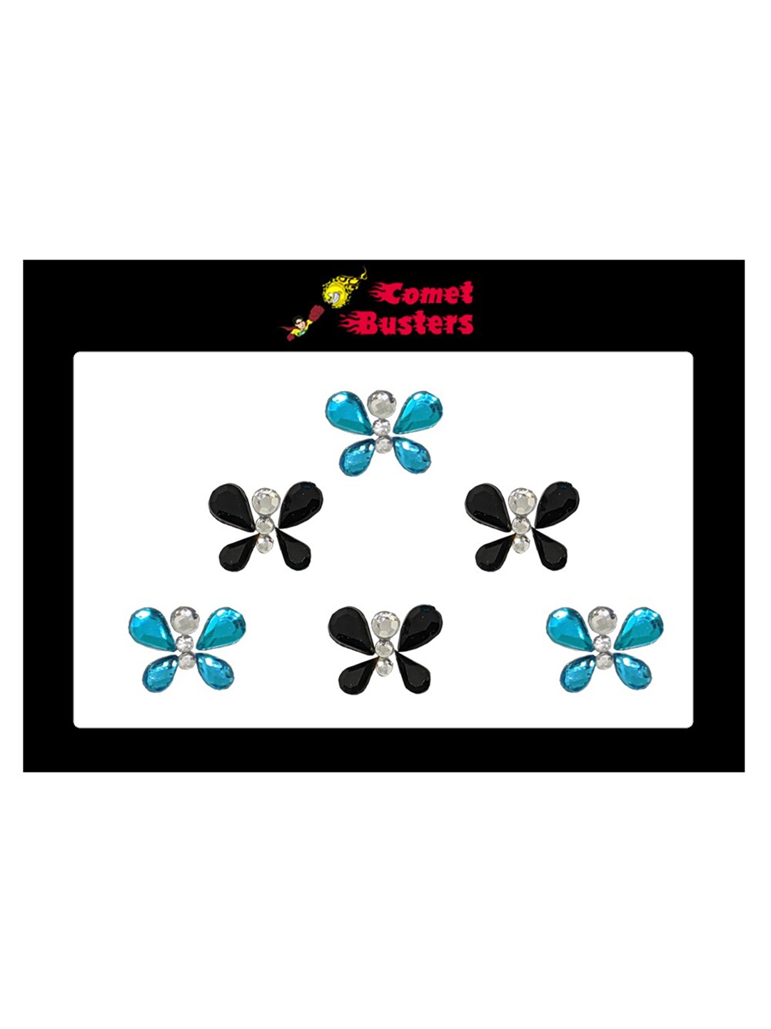 

Comet Busters 6 Pcs Embellished Reusable Butterfly-Shaped Bindis - Black & Blue
