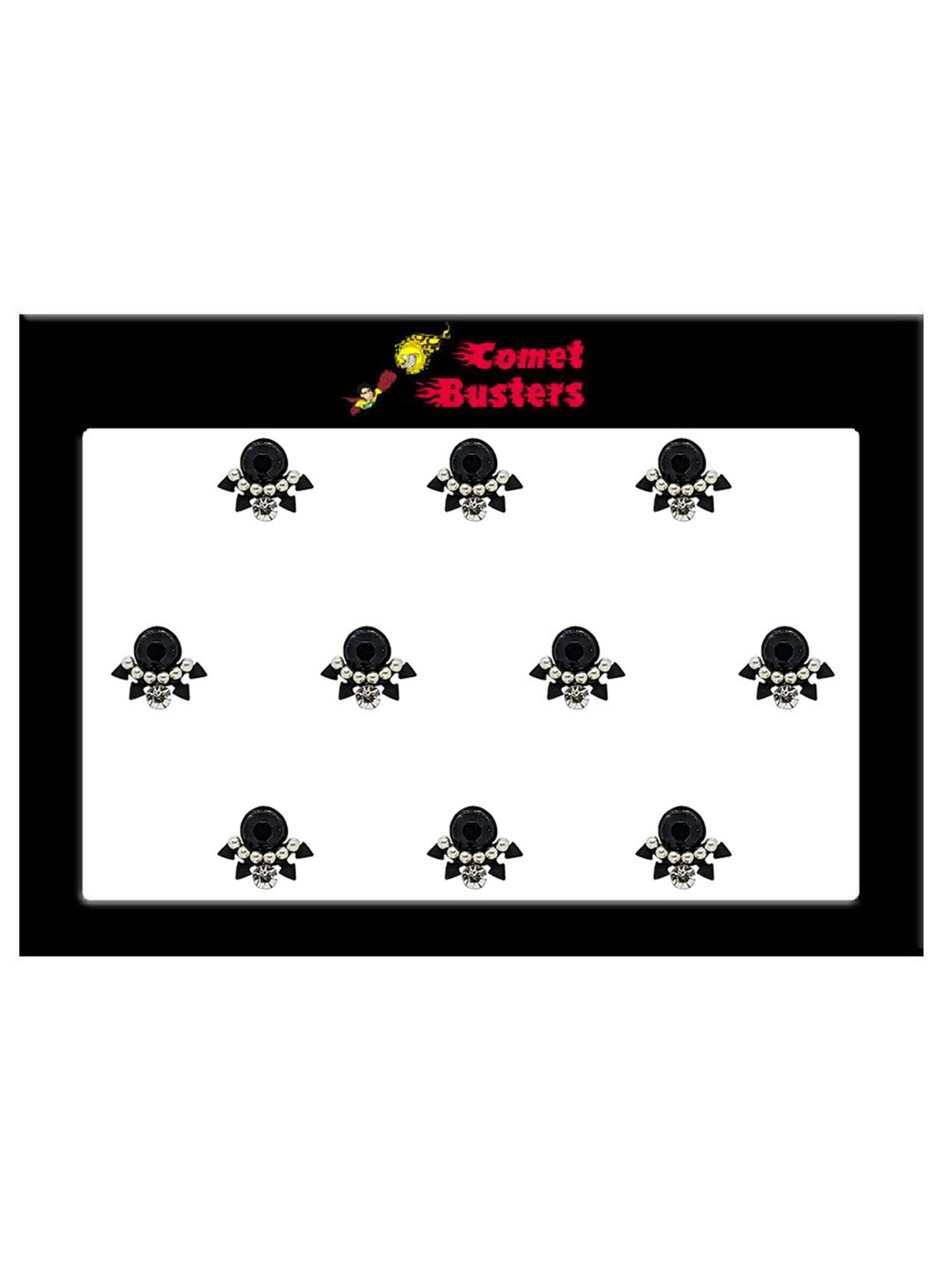 

Comet Busters 10 Pcs Embellished Reusable Designer Bindis - Black
