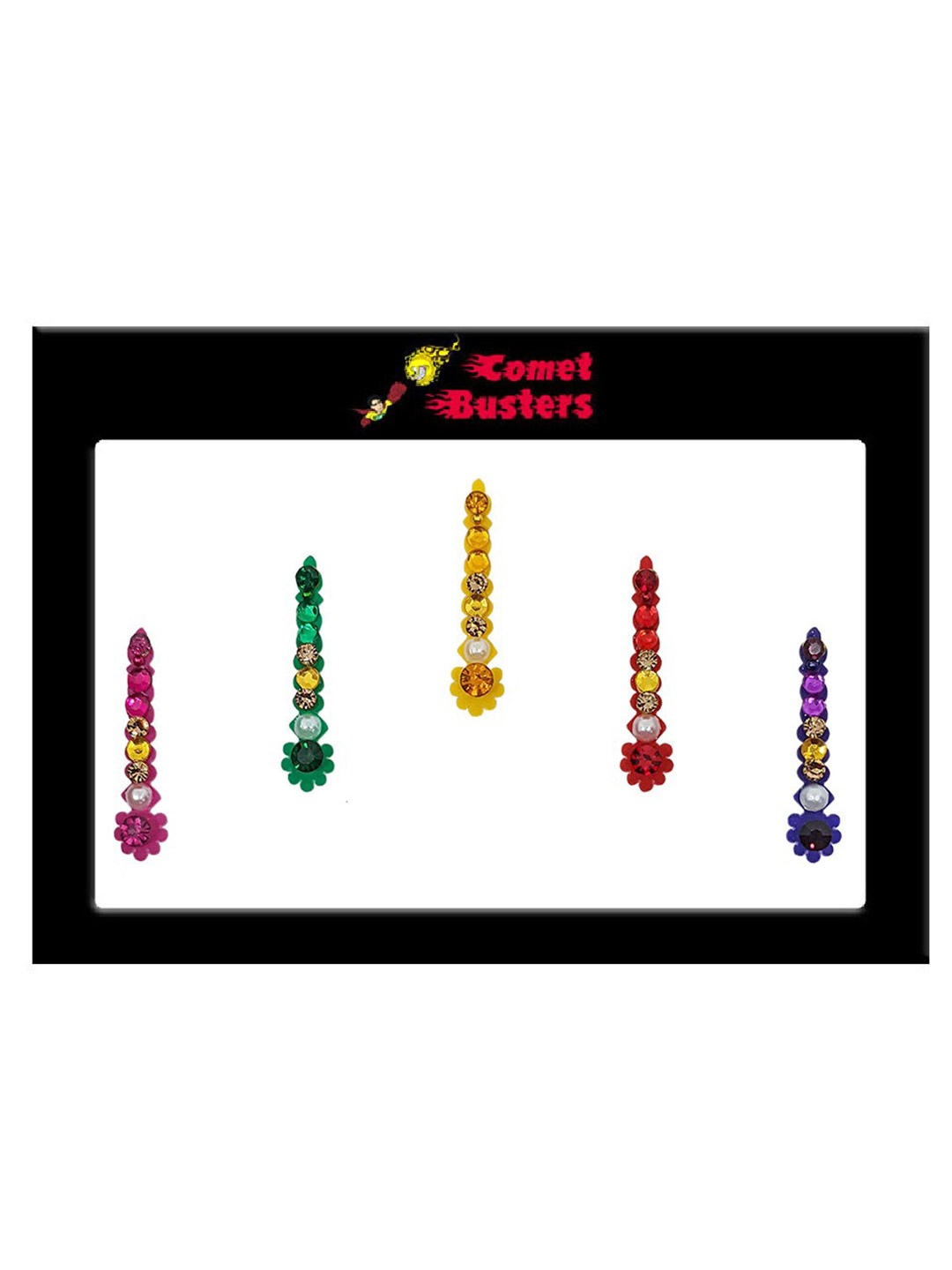 

Comet Busters 5 Pcs Embellished Reusable Designer Bindis - Multicoloured, Multi