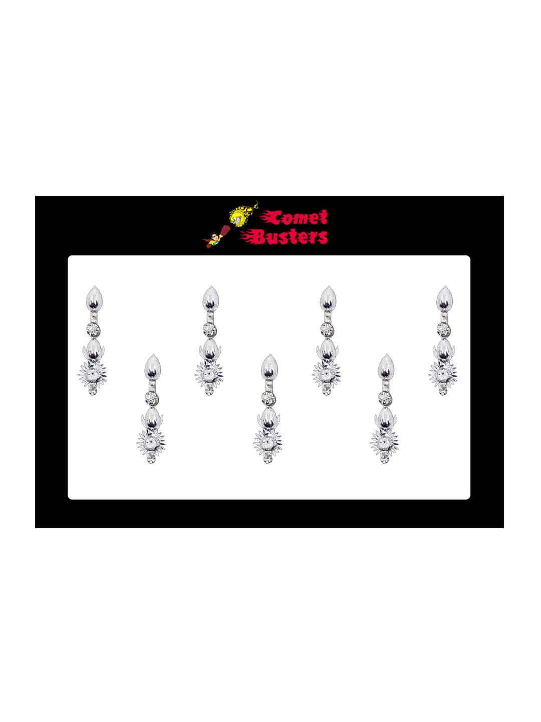 

Comet Busters 7 Pcs Embellished Reusable Designer Bindis - Silver-Toned