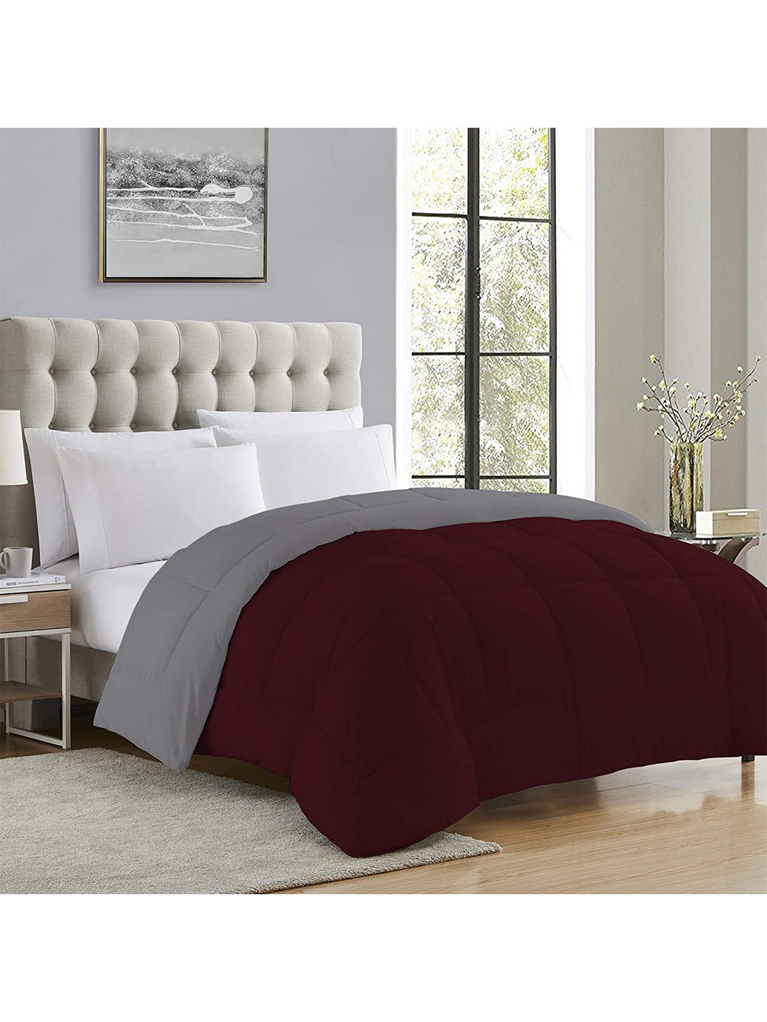 

CURIOUS LIFESTYLE Maroon & Grey Microfiber Heavy Winter Double Bed Comforter