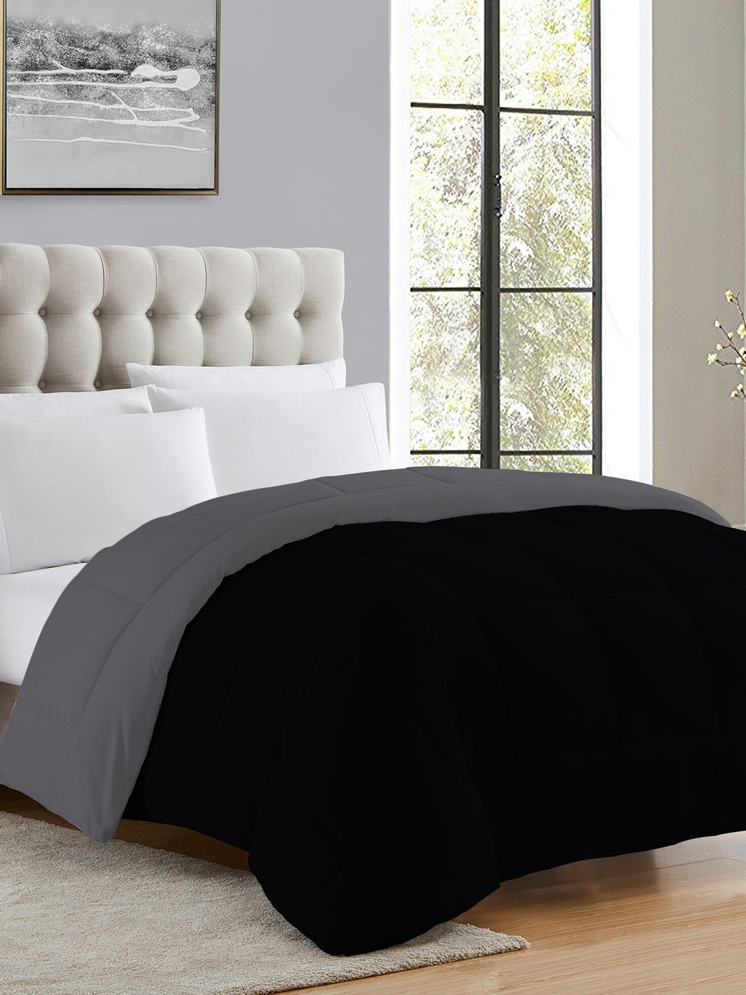 

CURIOUS LIFESTYLE Black & Grey Microfiber Heavy Winter Reversible Double Bed Comforter