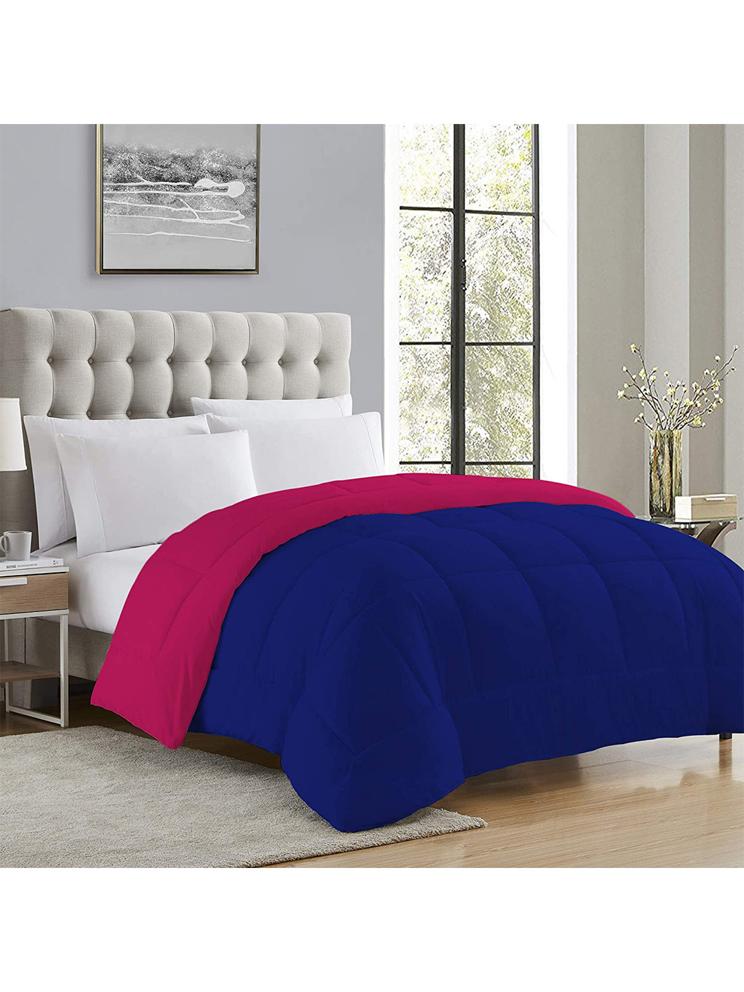 

CURIOUS LIFESTYLE Pink & Navy Blue Microfiber Heavy Winter Double Bed Comforter