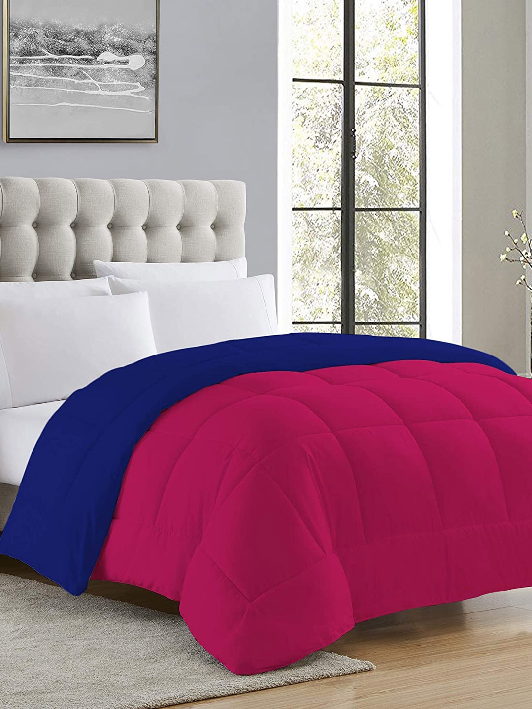 

CURIOUS LIFESTYLE Pink & Blue Microfiber Heavy Winter Reversible Single Bed Comforter