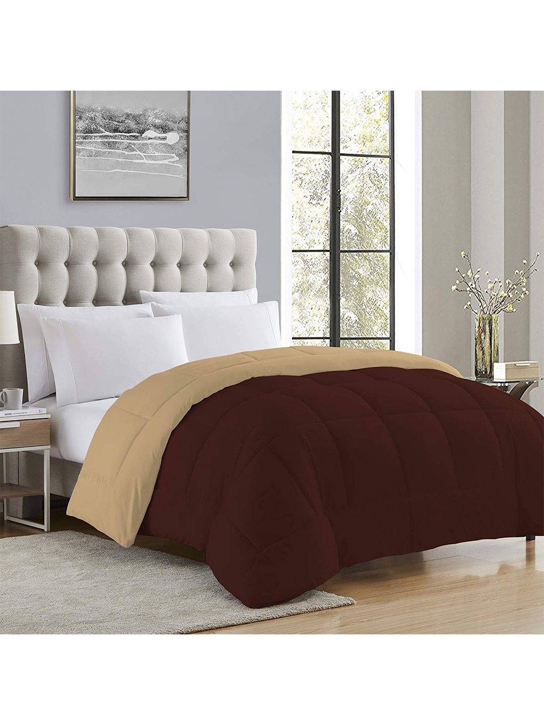 

CURIOUS LIFESTYLE Brown & Tan Microfiber Double Bed Comforter