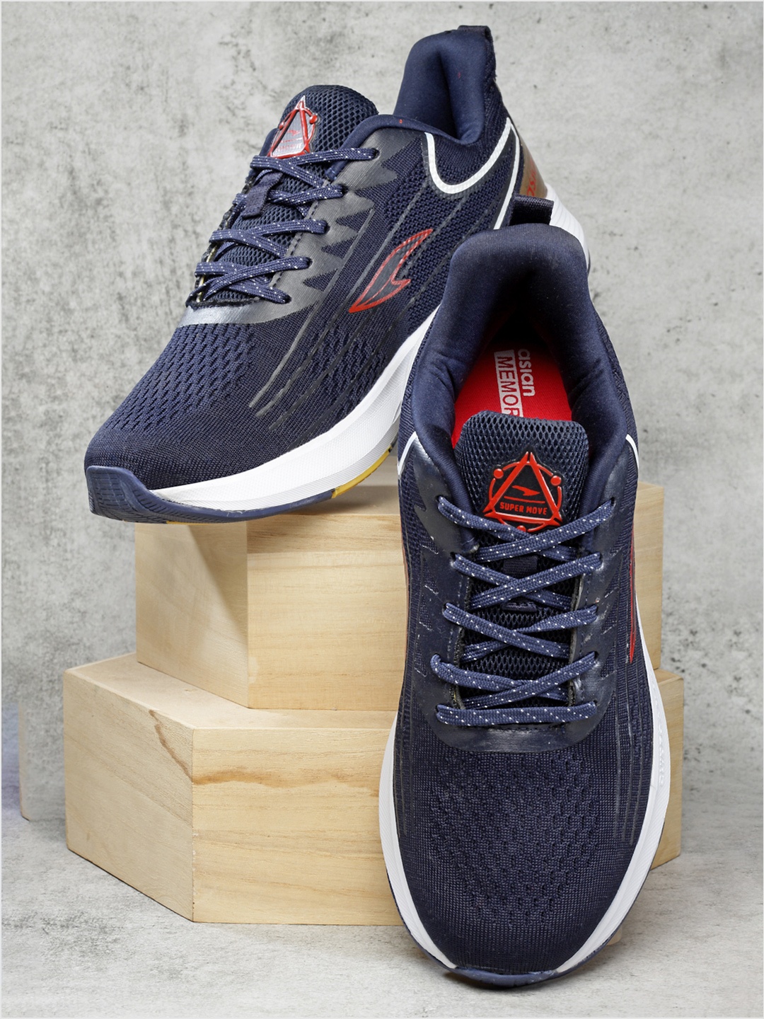 

ASIAN Men Navy Blue Mesh High-Top Running Non-Marking Shoes