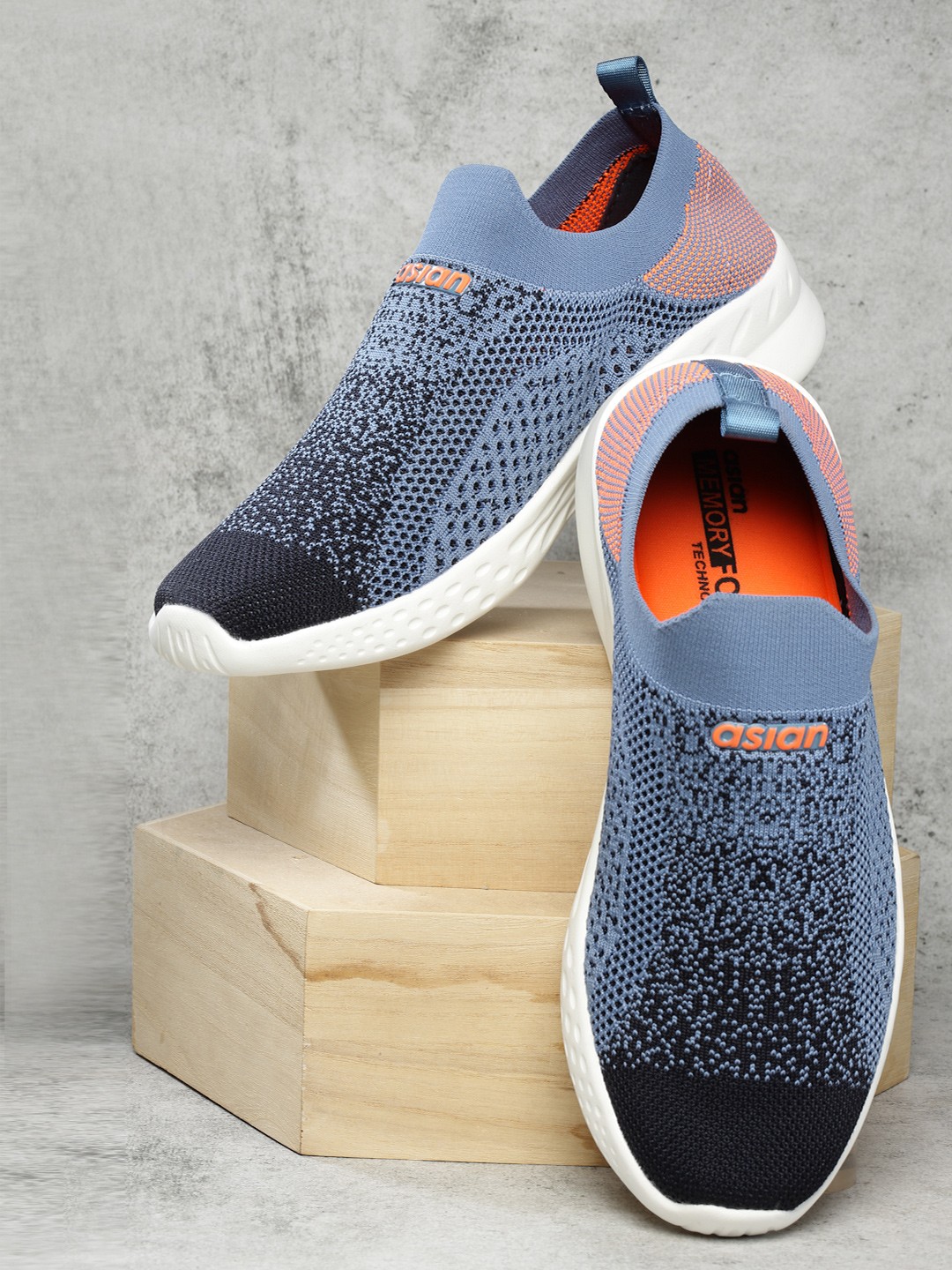 

ASIAN Men Blue Woven Design Slip-On Sneakers
