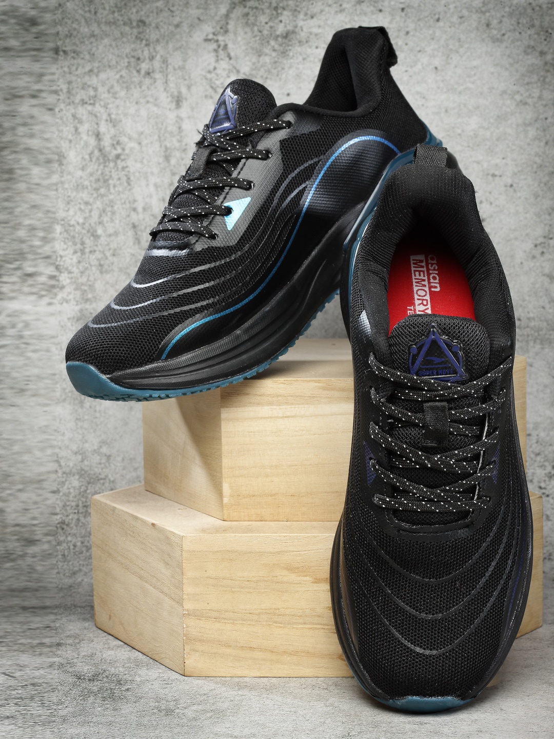 

ASIAN Men Black Mesh Non-Marking Memory Foam Running Shoes