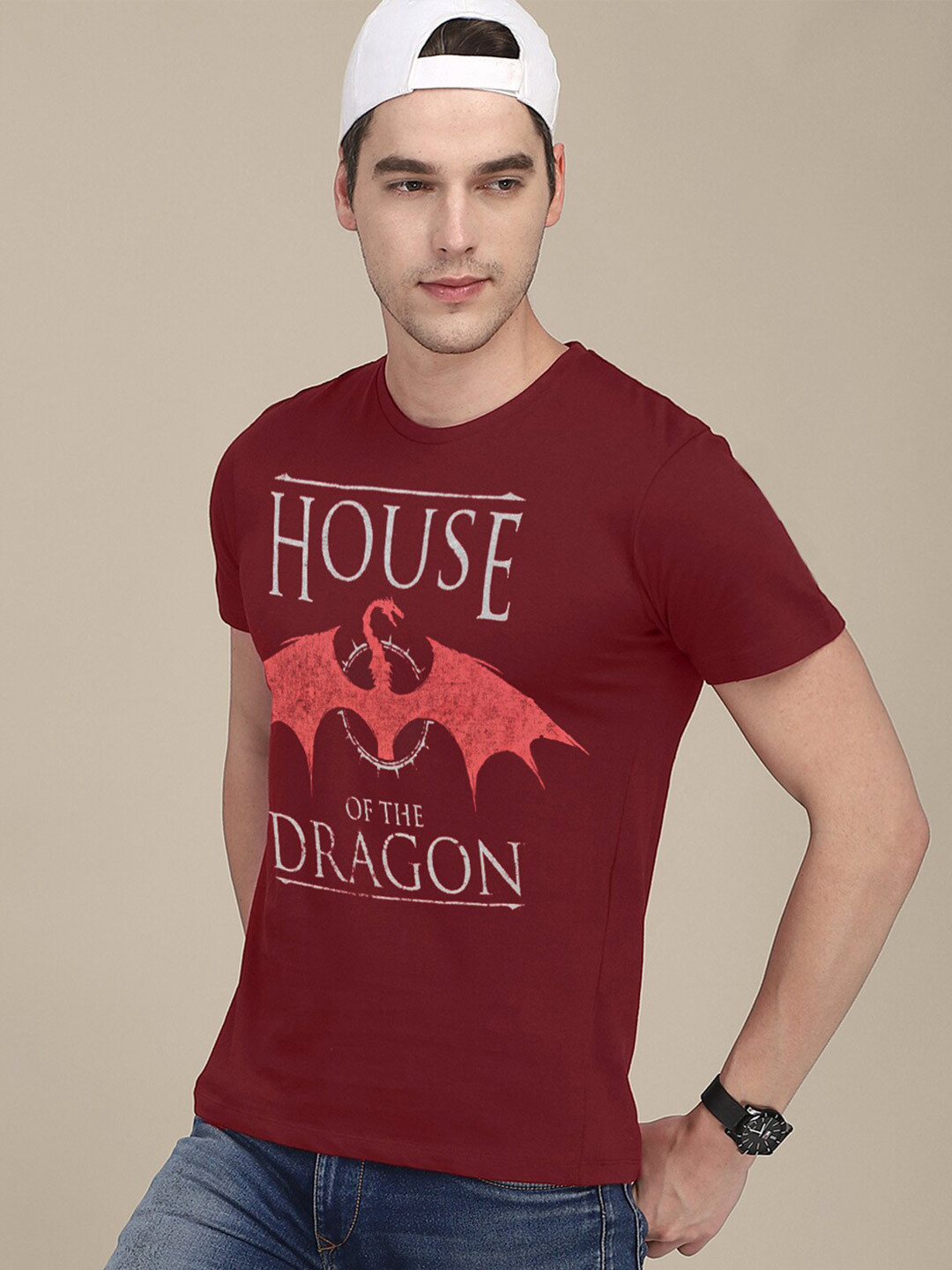 

Free Authority Men Red Dragon Printed Pure Cotton T-shirt
