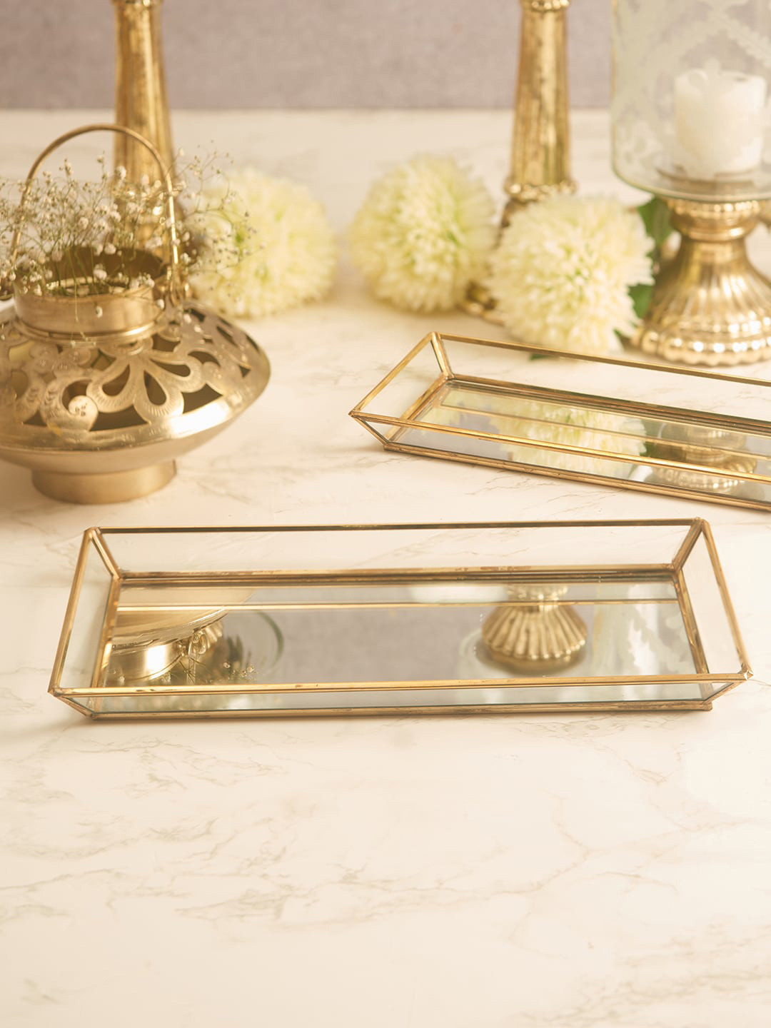 

HomeTown Gold-Toned Solid Glass & Iron Decorative Trays