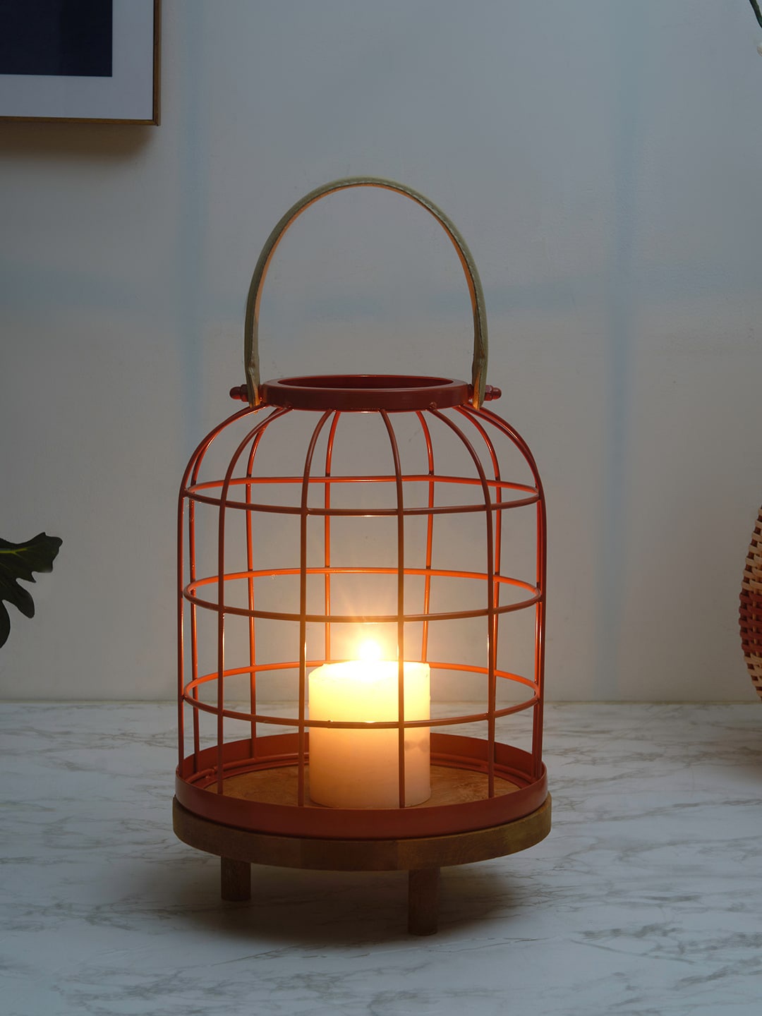 

HomeTown Brown Bohemia Iron & Wood Jali Hanging Lantern