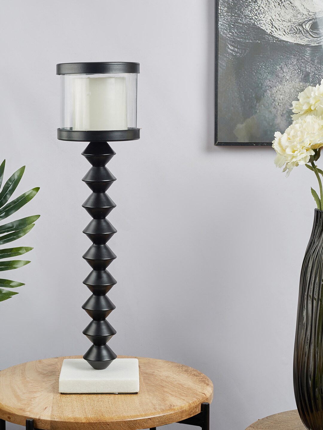 

HomeTown Black & White Textured Lantern Candle Holder