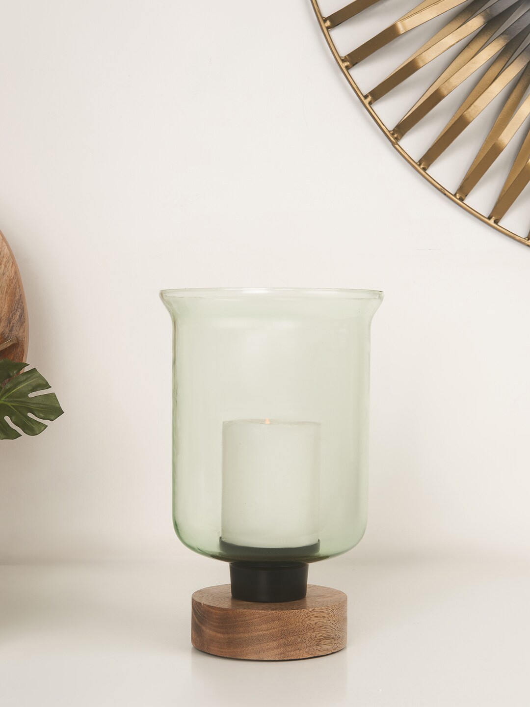 

HomeTown Brown Sovereign Glass and Wood Hurricane Candle Holders