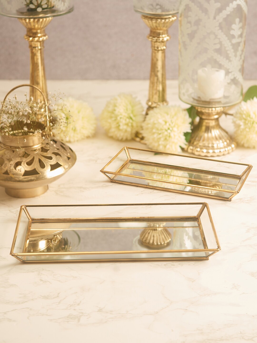 

HomeTown Gold-Toned Solid Glass & Iron Decorative Tray