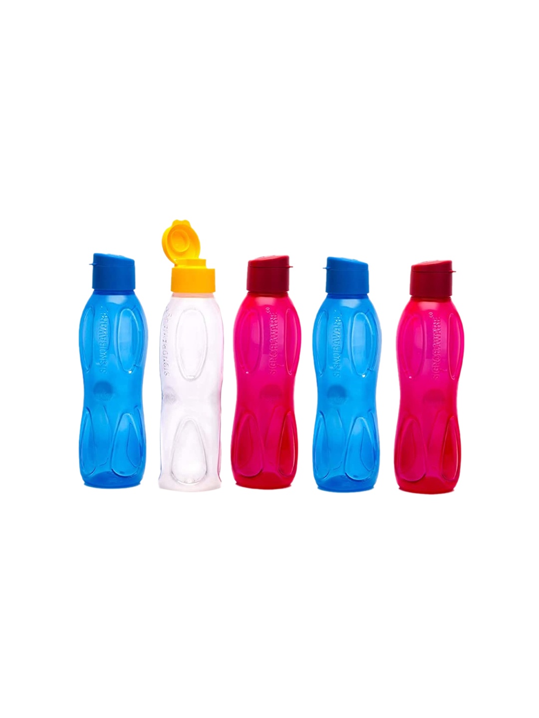 

SignoraWare Multicolored Set of 5 Plastic Water Bottle 1000 ml Each, Red