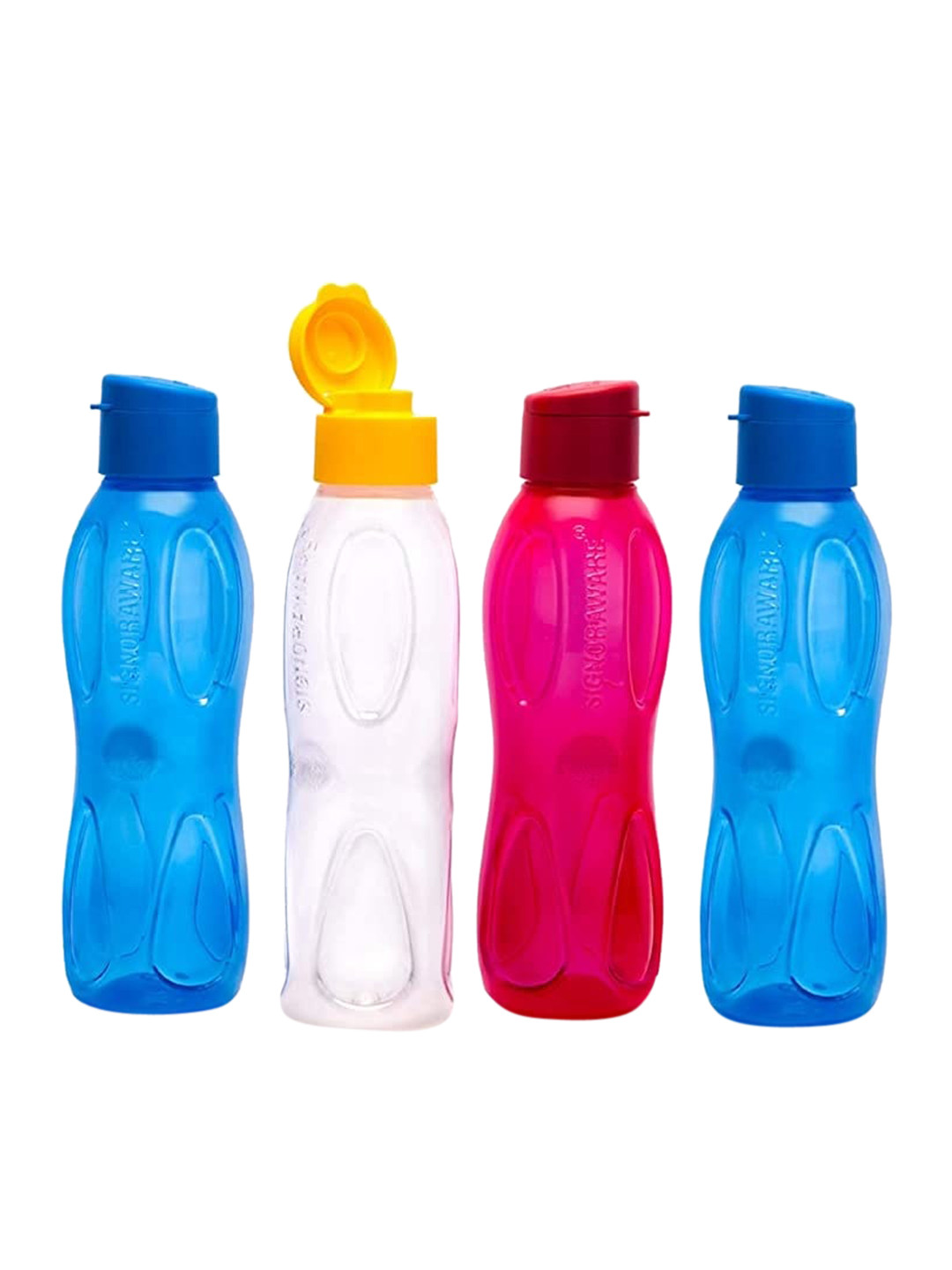 

SignoraWare Multicolored Set of 4 Plastic Water Bottle 1000 ml Each, Blue
