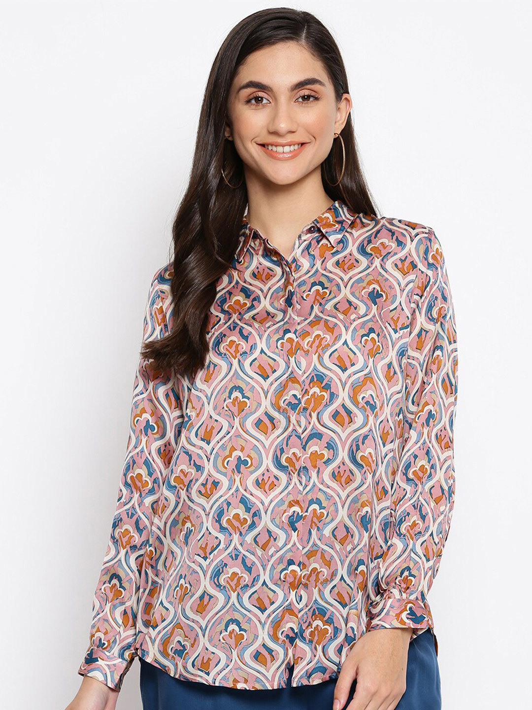 

Fabindia Women Printed Casual Shirt, Pink