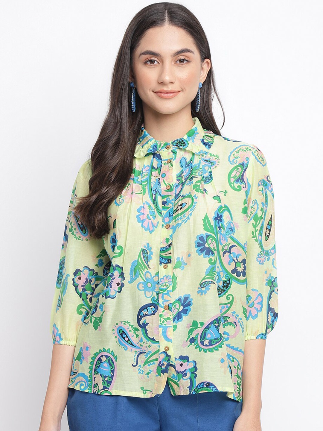 

Fabindia Women Green Floral Printed Casual Shirt