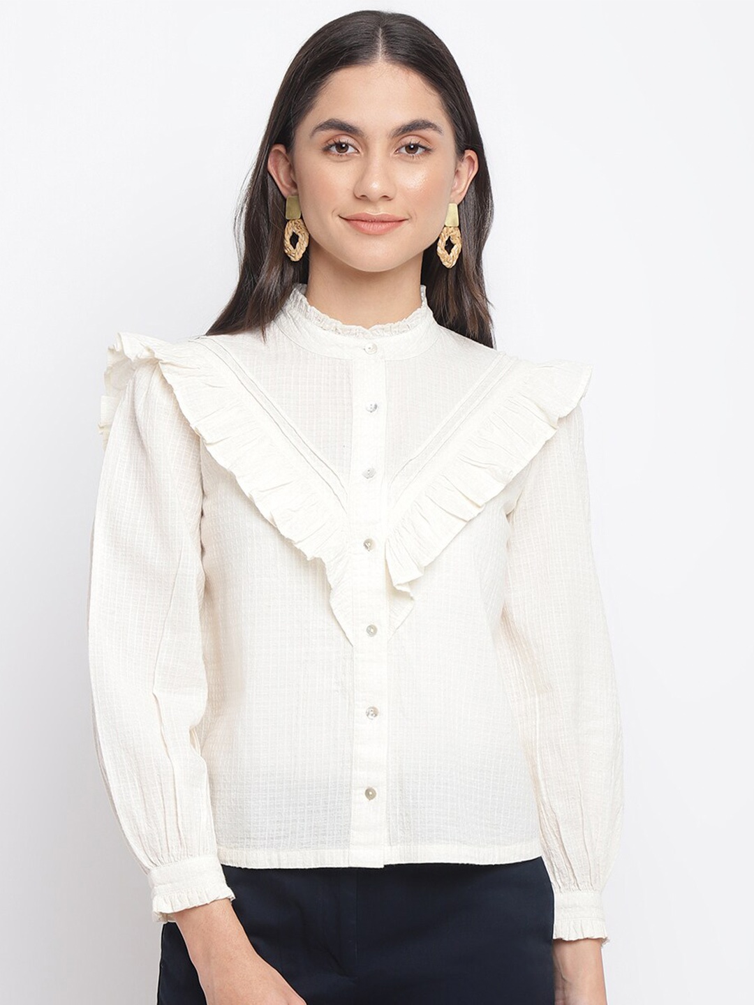 

Fabindia Women Off White Cotton Slim Fit Casual Shirt
