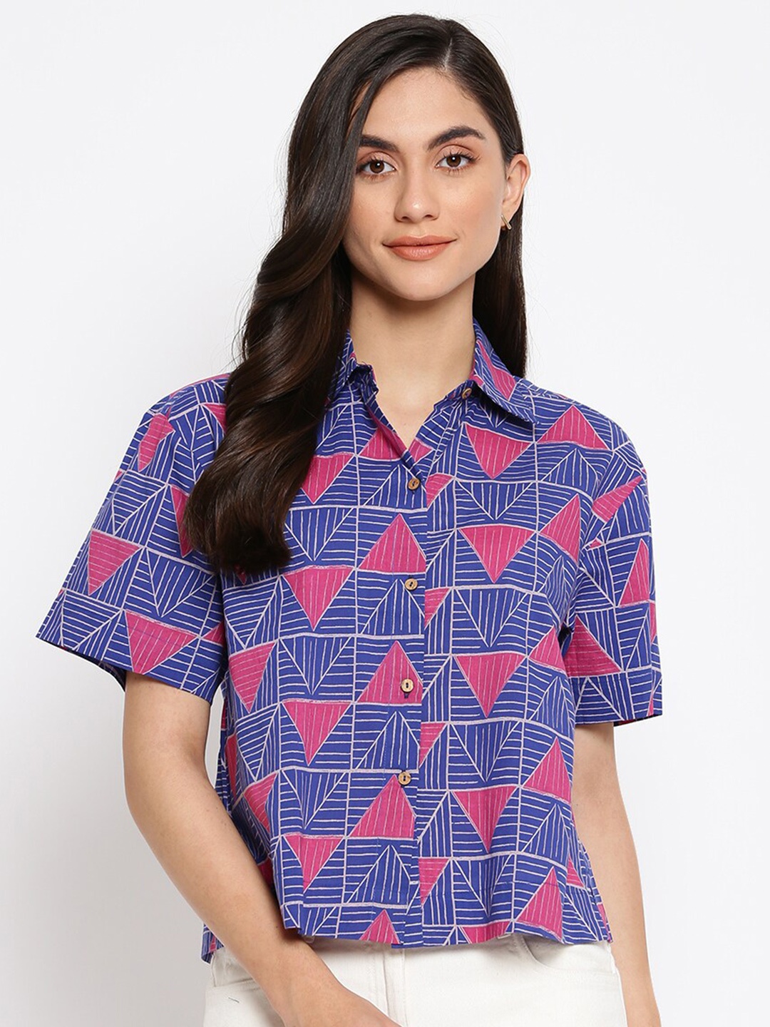 

Fabindia Women Blue Printed Casual Shirt