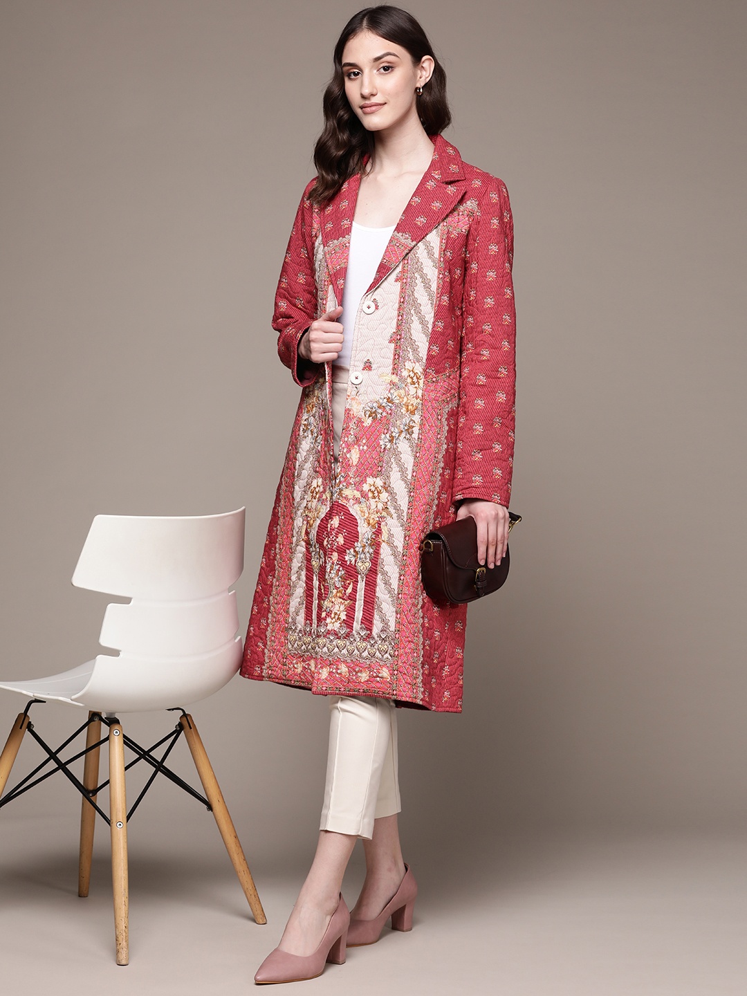 

aarke Ritu Kumar Women Maroon Paisley Printed Coat, Red