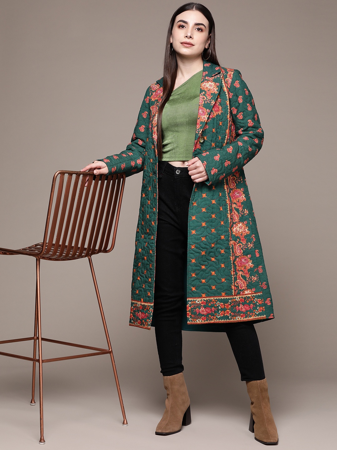 

aarke Ritu Kumar Woman Floral Print Coat, Green