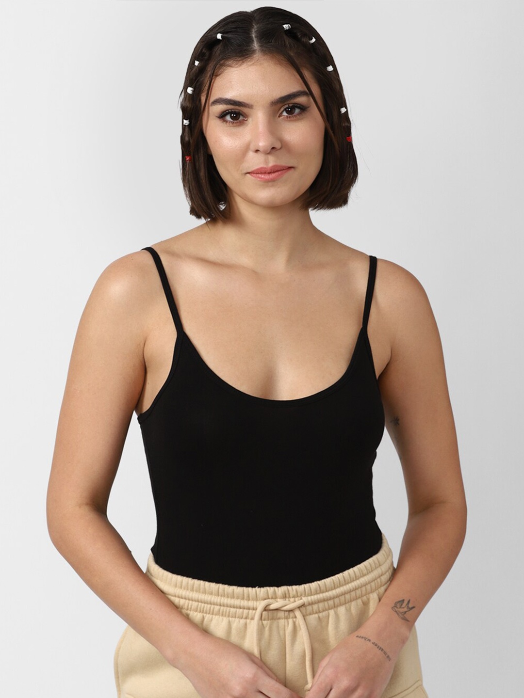 

FOREVER 21 Women Black Solid Sleeveless Top