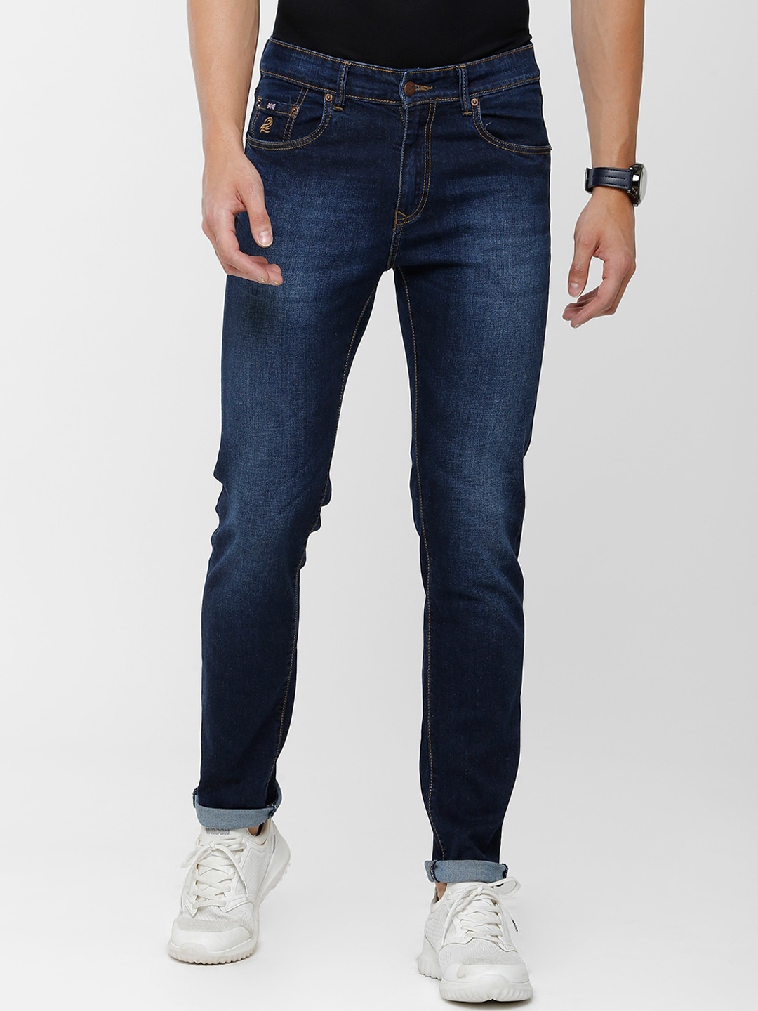 

Double Two Men Lean Slim Fit Low-Rise Heavy Fade Stretchable Jeans, Blue