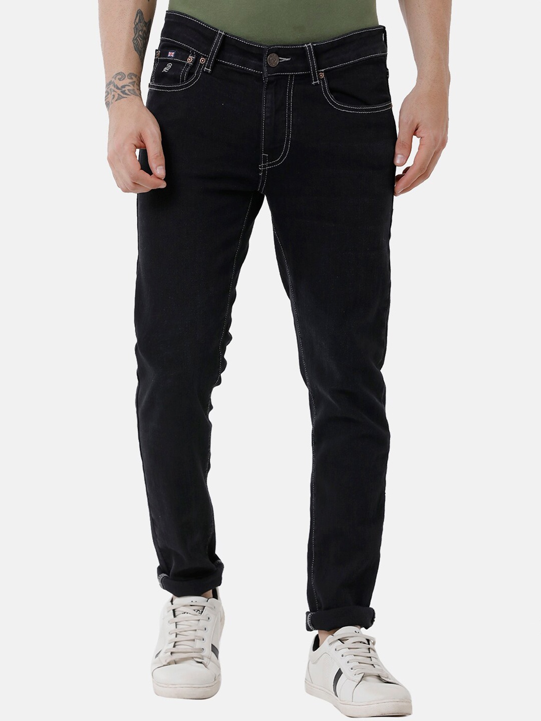 

Double Two Men Lean Slim Fit Low-Rise Stretchable Jeans, Black