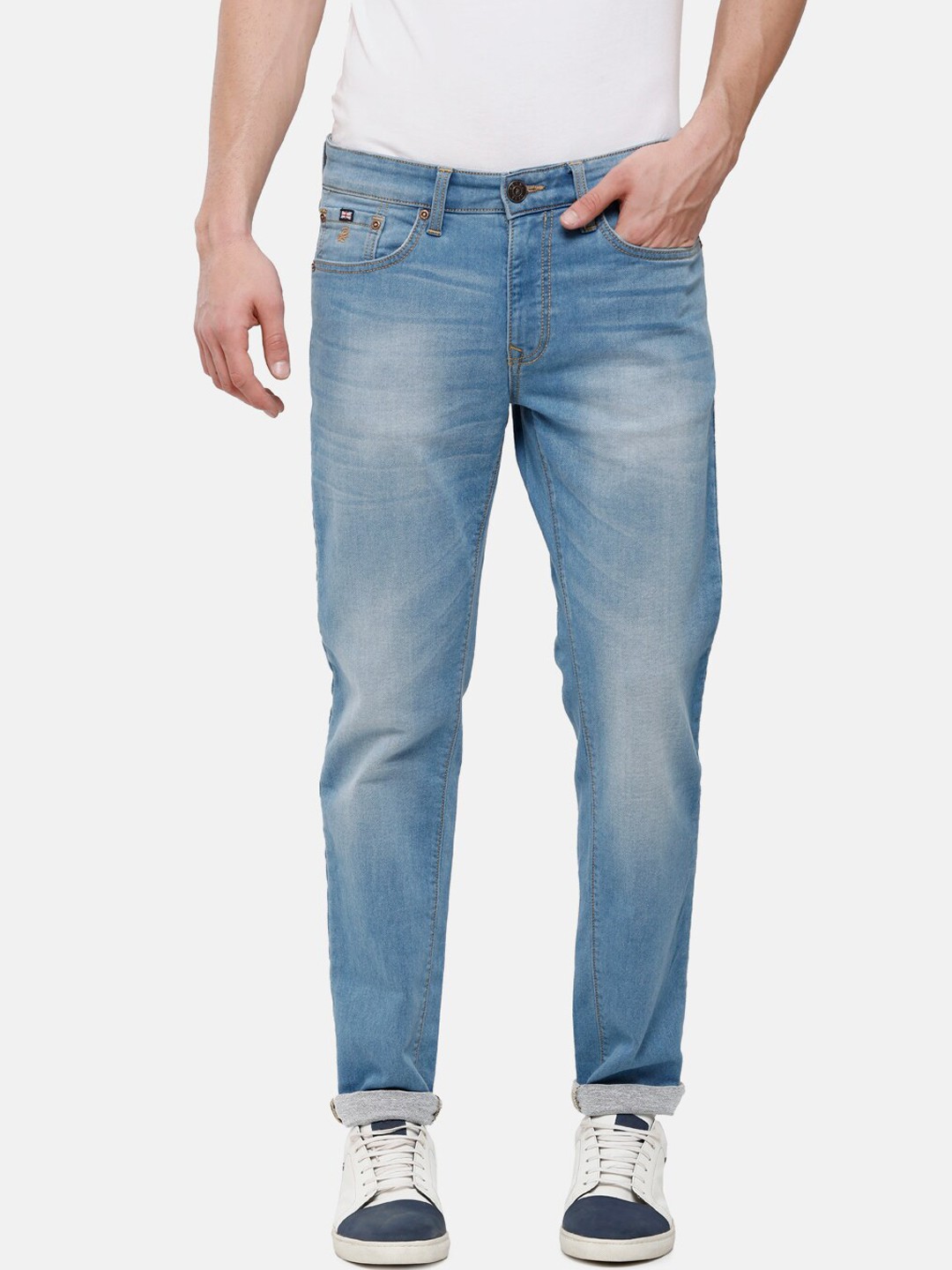 

Double Two Men Blue Lean Slim Fit Low-Rise Heavy Fade Stretchable Jeans