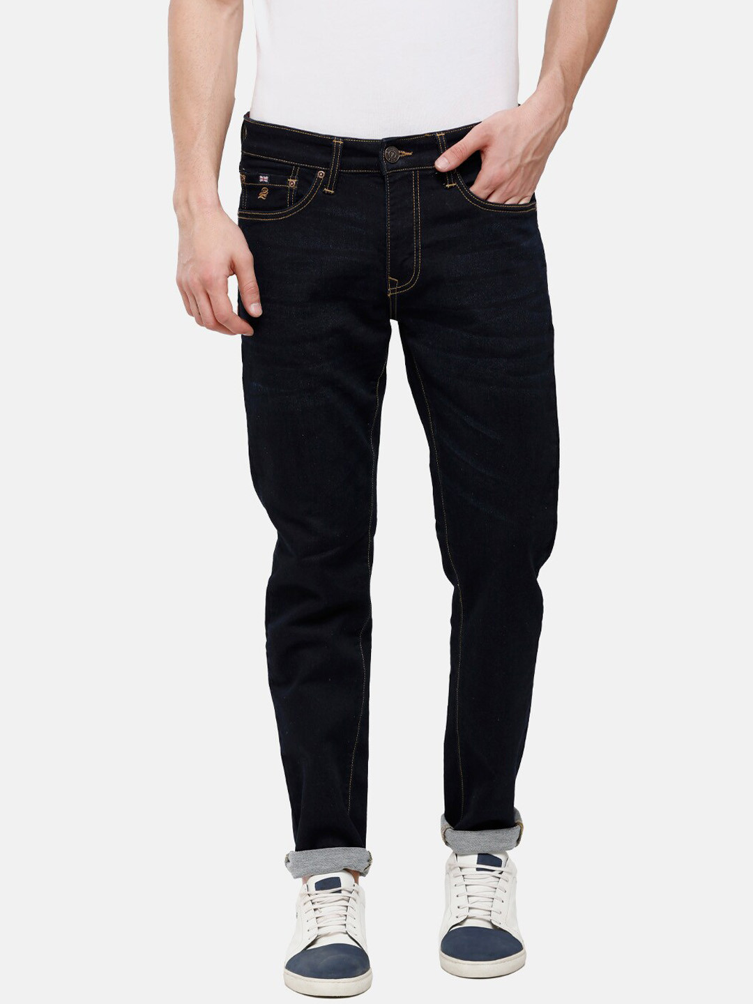

Double Two Men Lean Slim Fit Low-Rise Stretchable Jeans, Blue
