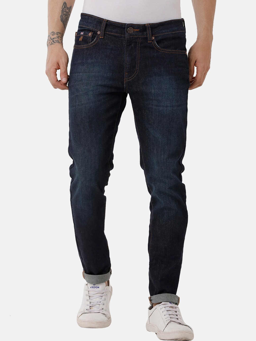

Double Two Men Lean Slim Fit Low-Rise Stretchable Jeans, Blue