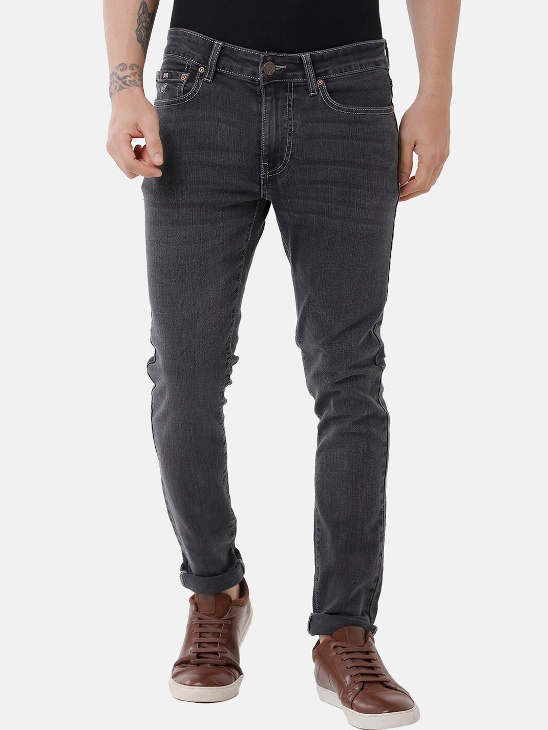 

Double Two Men Lean Slim Fit Low-Rise Stretchable Jeans, Black