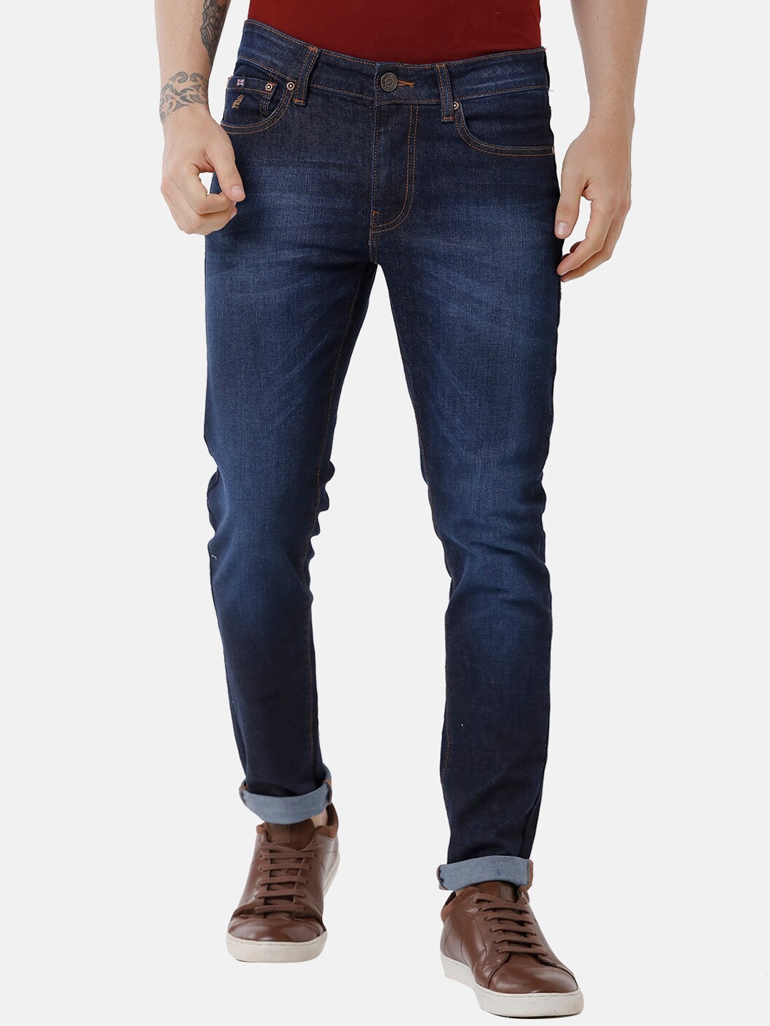 

Double Two Men Blue Lean Slim Fit Low-Rise Light Fade Stretchable Jeans