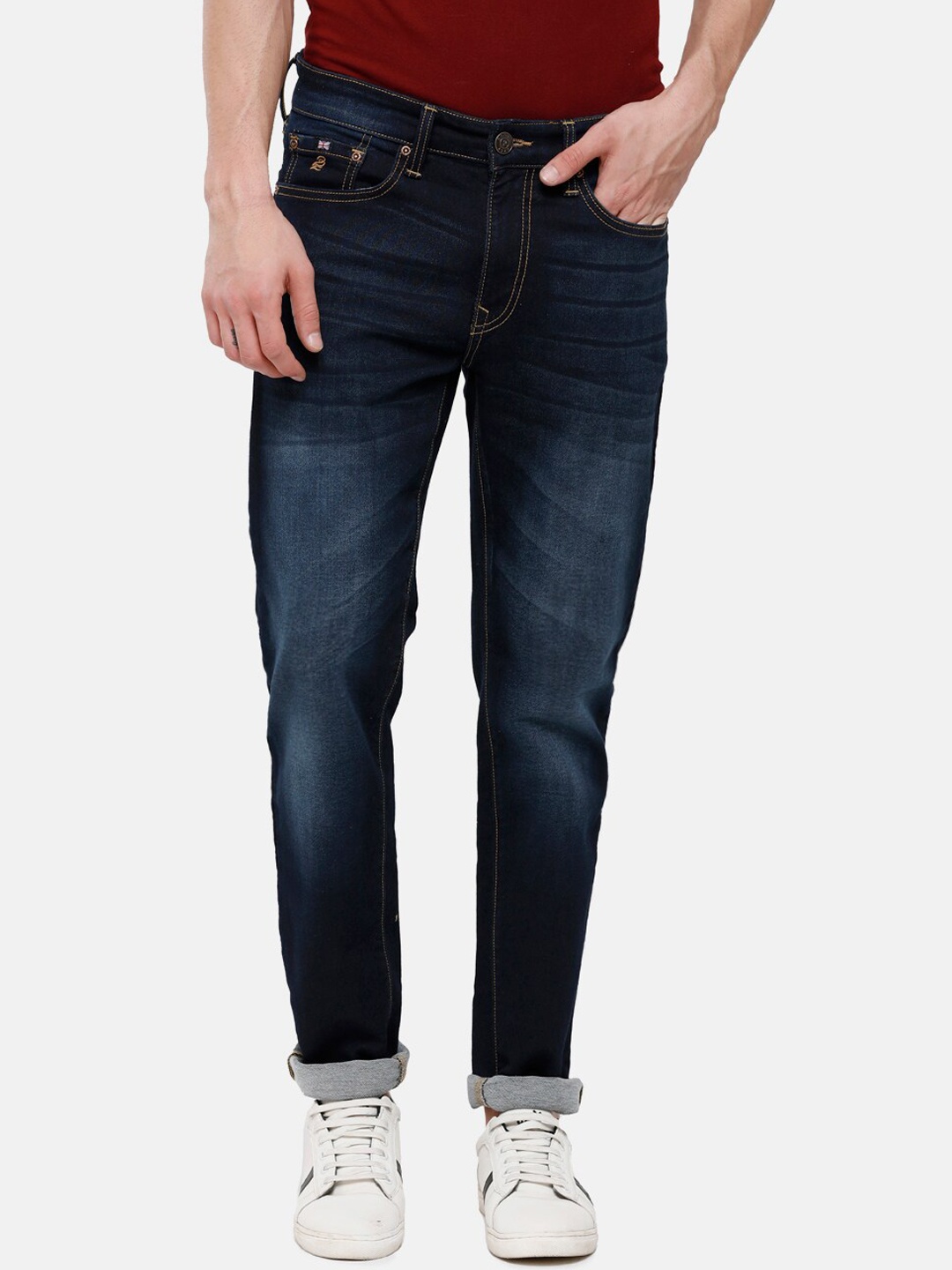 

Double Two Men Blue Cotton Lean Slim Fit Low-Rise Light Fade Stretchable Jeans
