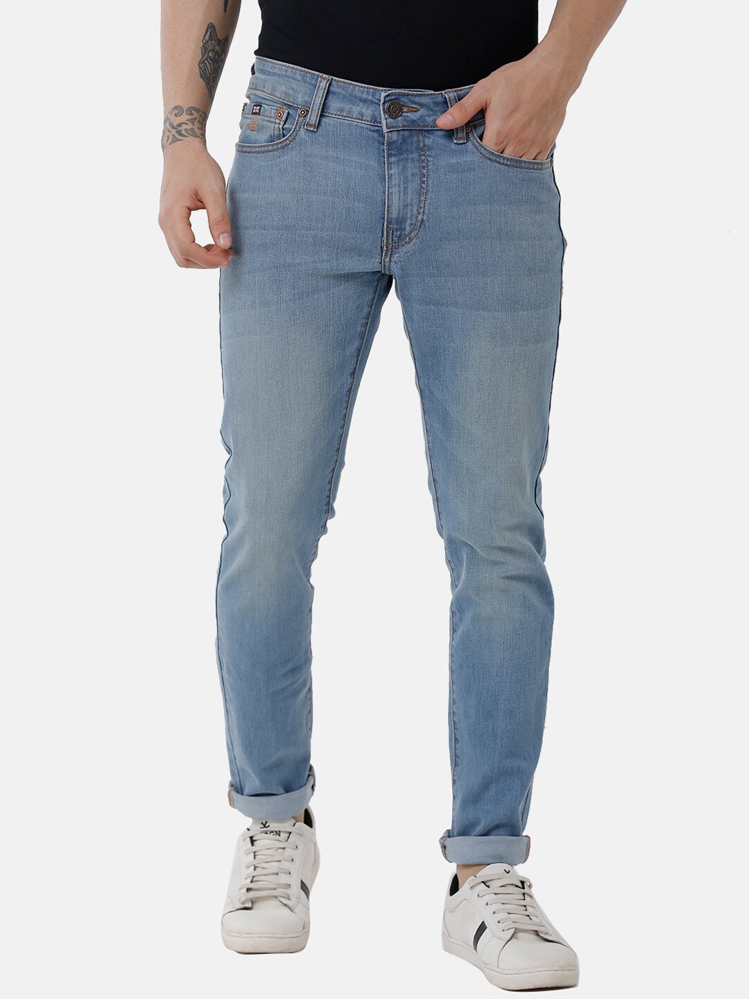 

Double Two Men Blue Lean Slim Fit Light Fade Stretchable Cotton Jeans