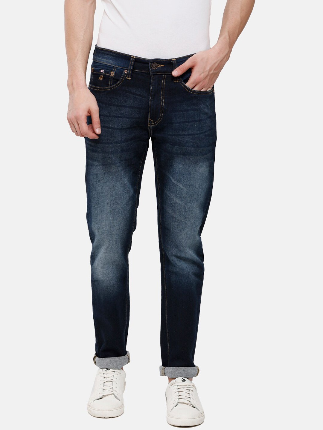 

Double Two Men Blue Lean Slim Fit Low-Rise Heavy Fade Stretchable Jeans