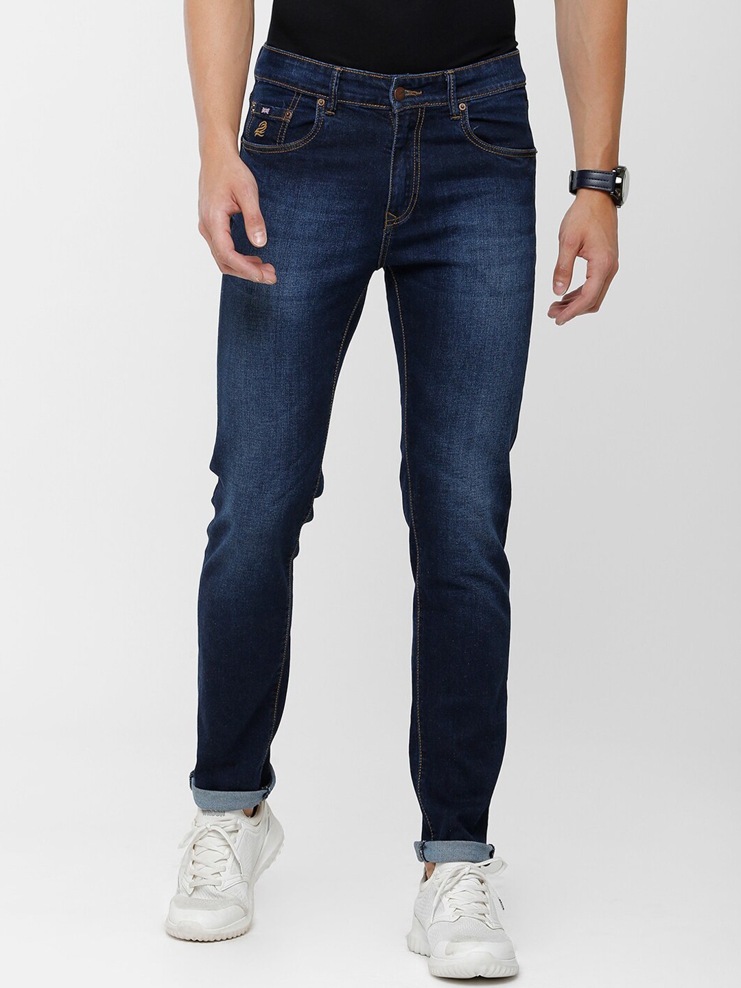 

Double Two Men Lean Slim Fit Low-Rise Light Fade Stretchable Jeans, Blue