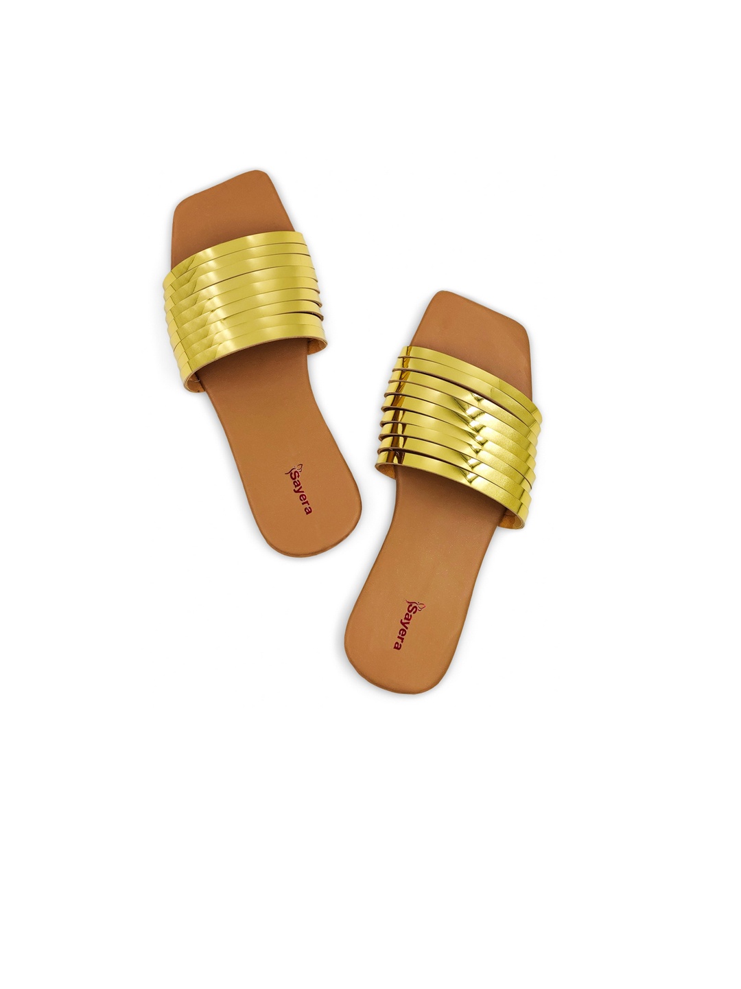 

Sayera Women Gold-Toned Striped Ethnic Gladiators Flats