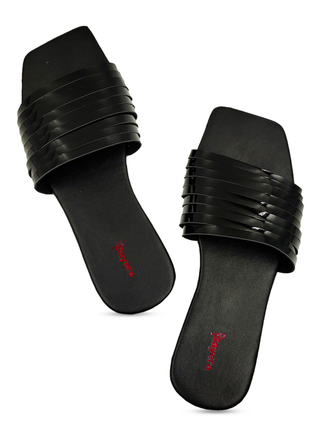

Sayera Women Solid Open Toe Flats, Black