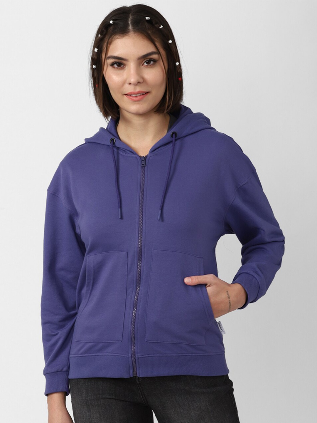 

FOREVER 21 Women Blue Hooded Sweatshirt